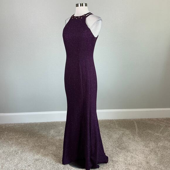 Beaded Mermaid Evening Gown Metallic Purple Size 8 Nightway Sleeveless Formal - Picture 4 of 12